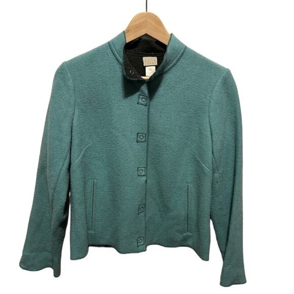 Sigrid Olsen Jacket Green Blue Wool Blend Coat Snap Closure Women's S - Picture 2 of 10